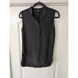 Weekend Max Mara Black Sleeveless Blouse Stand Collar High-Low Hem Top